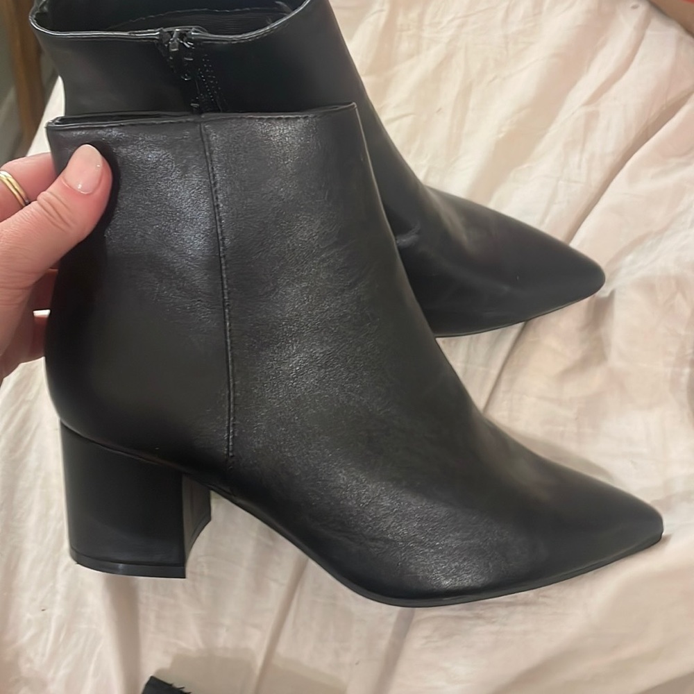 Black Leather pointed toe booties